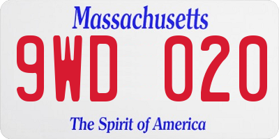 MA license plate 9WD020
