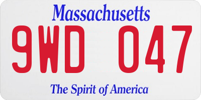 MA license plate 9WD047