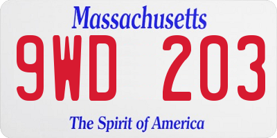 MA license plate 9WD203