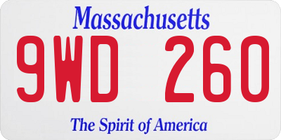 MA license plate 9WD260