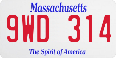 MA license plate 9WD314