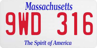 MA license plate 9WD316