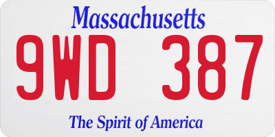 MA license plate 9WD387