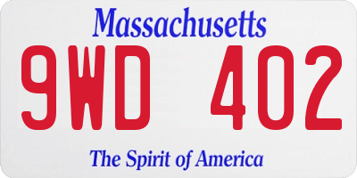 MA license plate 9WD402