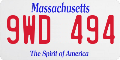 MA license plate 9WD494