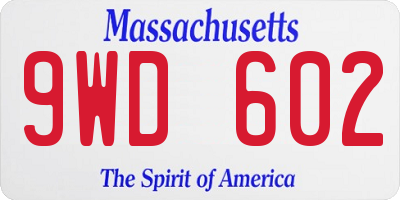 MA license plate 9WD602