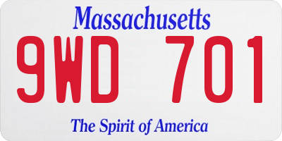 MA license plate 9WD701