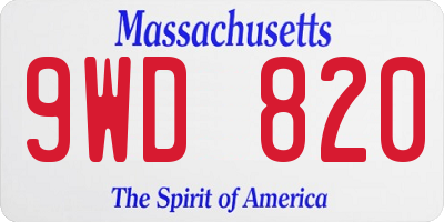 MA license plate 9WD820