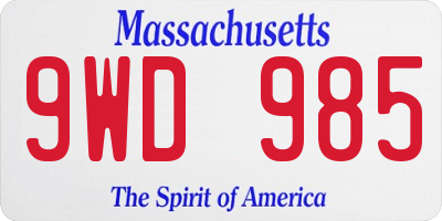 MA license plate 9WD985