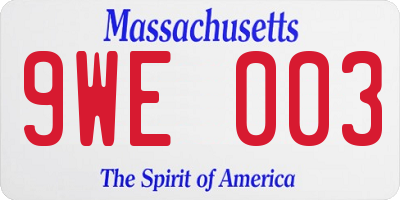 MA license plate 9WE003