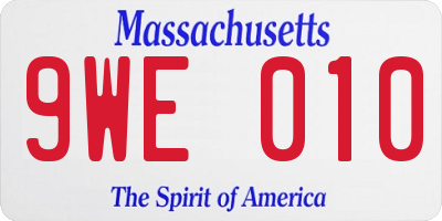 MA license plate 9WE010