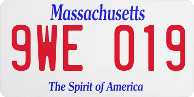 MA license plate 9WE019