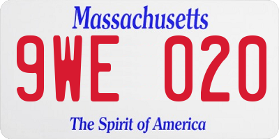 MA license plate 9WE020