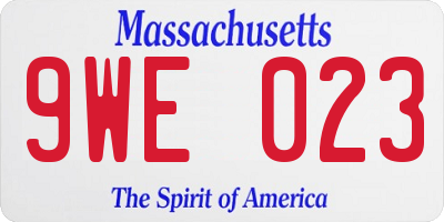 MA license plate 9WE023