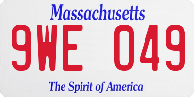 MA license plate 9WE049