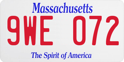 MA license plate 9WE072