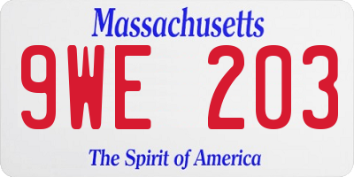 MA license plate 9WE203