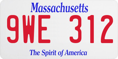 MA license plate 9WE312