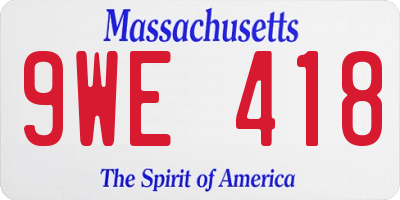 MA license plate 9WE418