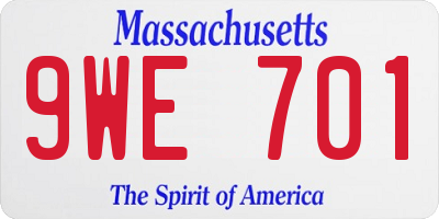 MA license plate 9WE701