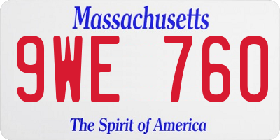 MA license plate 9WE760