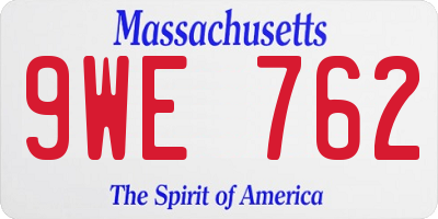 MA license plate 9WE762