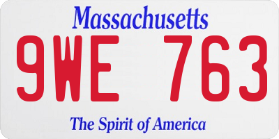 MA license plate 9WE763
