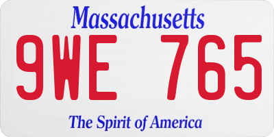 MA license plate 9WE765