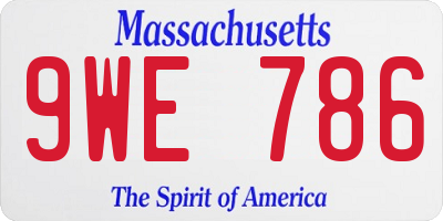 MA license plate 9WE786