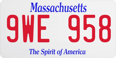MA license plate 9WE958