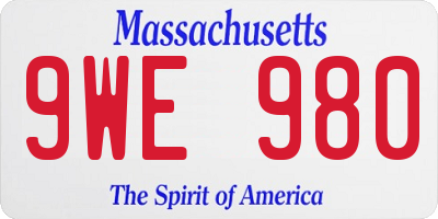 MA license plate 9WE980