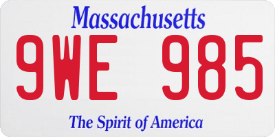 MA license plate 9WE985
