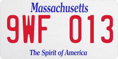 MA license plate 9WF013
