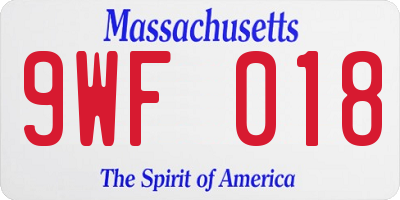 MA license plate 9WF018