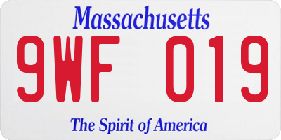 MA license plate 9WF019