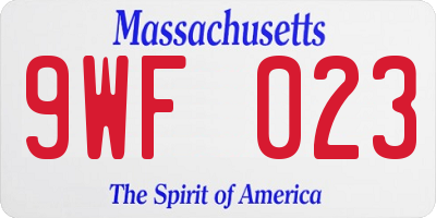 MA license plate 9WF023