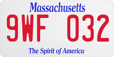 MA license plate 9WF032