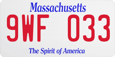 MA license plate 9WF033