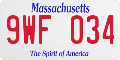 MA license plate 9WF034