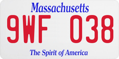MA license plate 9WF038