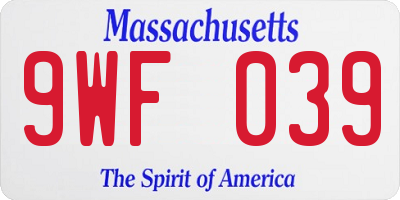 MA license plate 9WF039