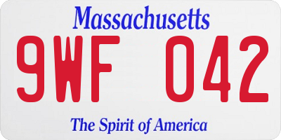 MA license plate 9WF042