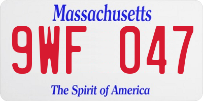 MA license plate 9WF047