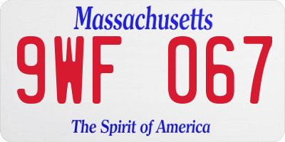MA license plate 9WF067