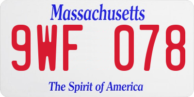 MA license plate 9WF078