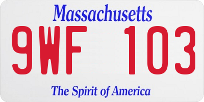 MA license plate 9WF103
