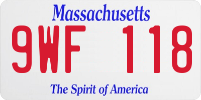 MA license plate 9WF118
