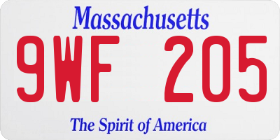 MA license plate 9WF205