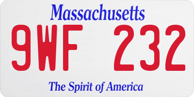 MA license plate 9WF232