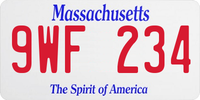 MA license plate 9WF234